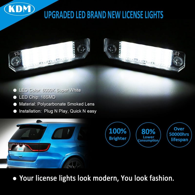KDM LED License Number Plate Light Assembly Fit for Ford Mustang 2010-2014,Fusion 2006-2012,Taurus 2010-2019,Flex Focus Lincoln Mercury Rear Bumper Tag Lamp Replacement 6000K Bright White,2Pack - Image 2